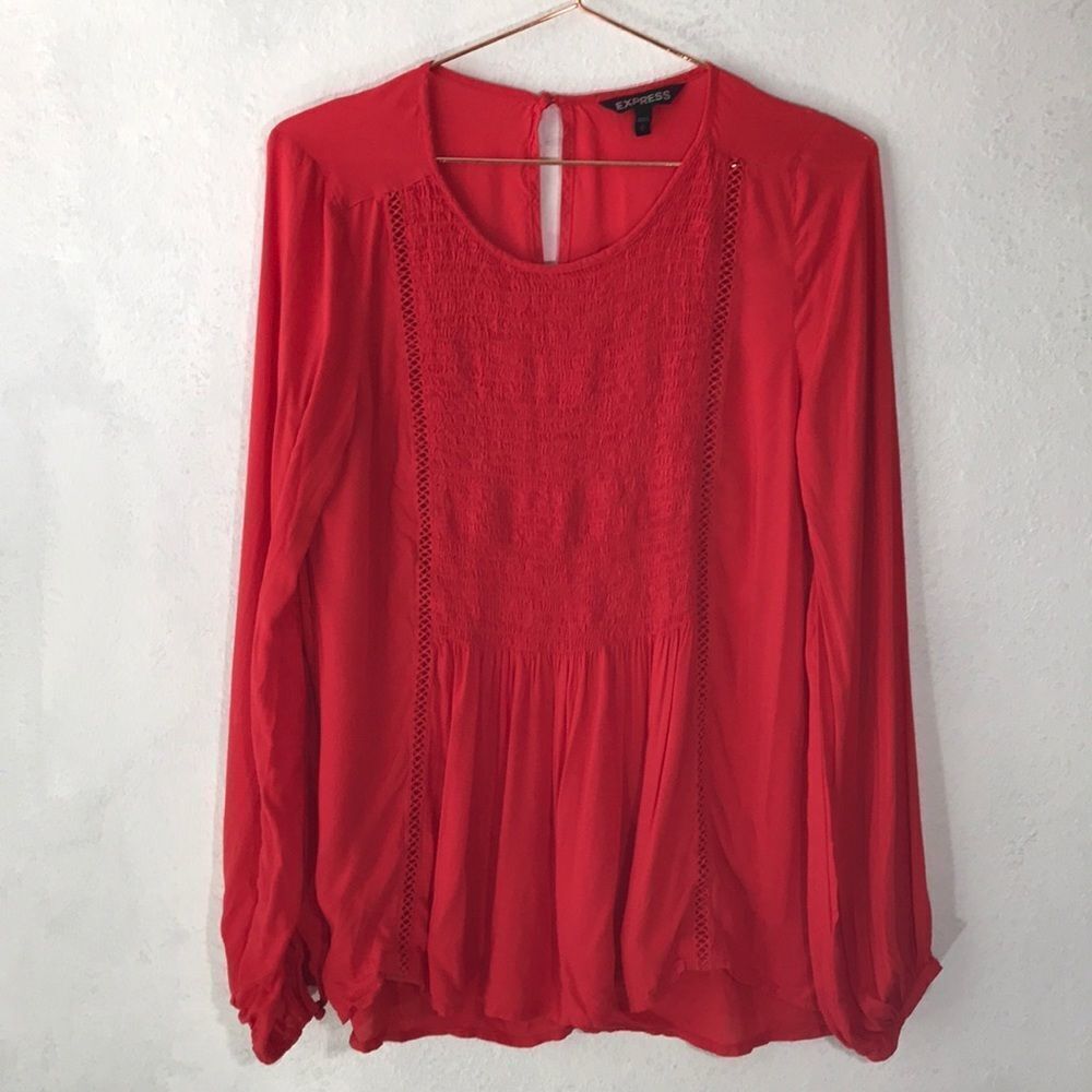 Pink peasant long‎ sleeve chiffon blouse